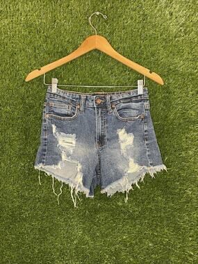 Kendall + Kylie "The Icon Short" High-Rise Cut-Off Denim Shorts - Blue - Sz 3/26